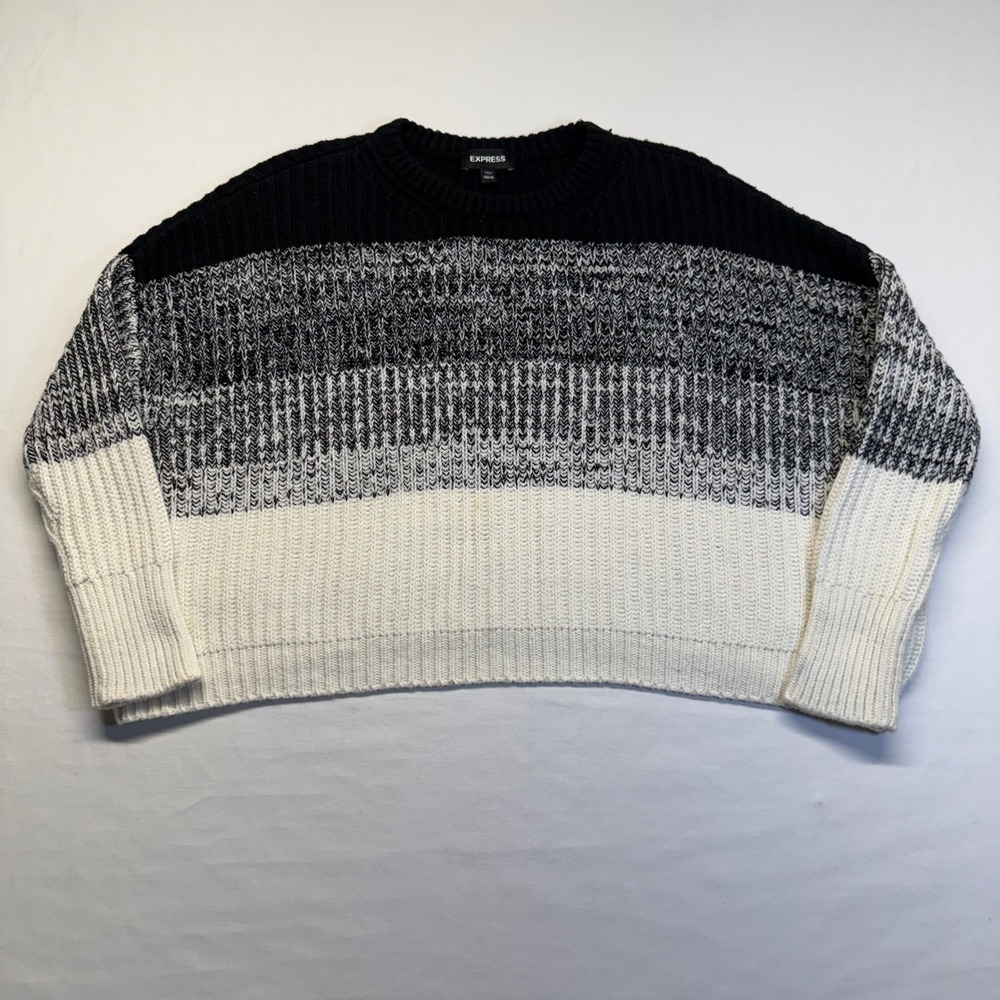 Express Sweater Colorblock XXS/XS Black White Women Oversized Shaker Knit